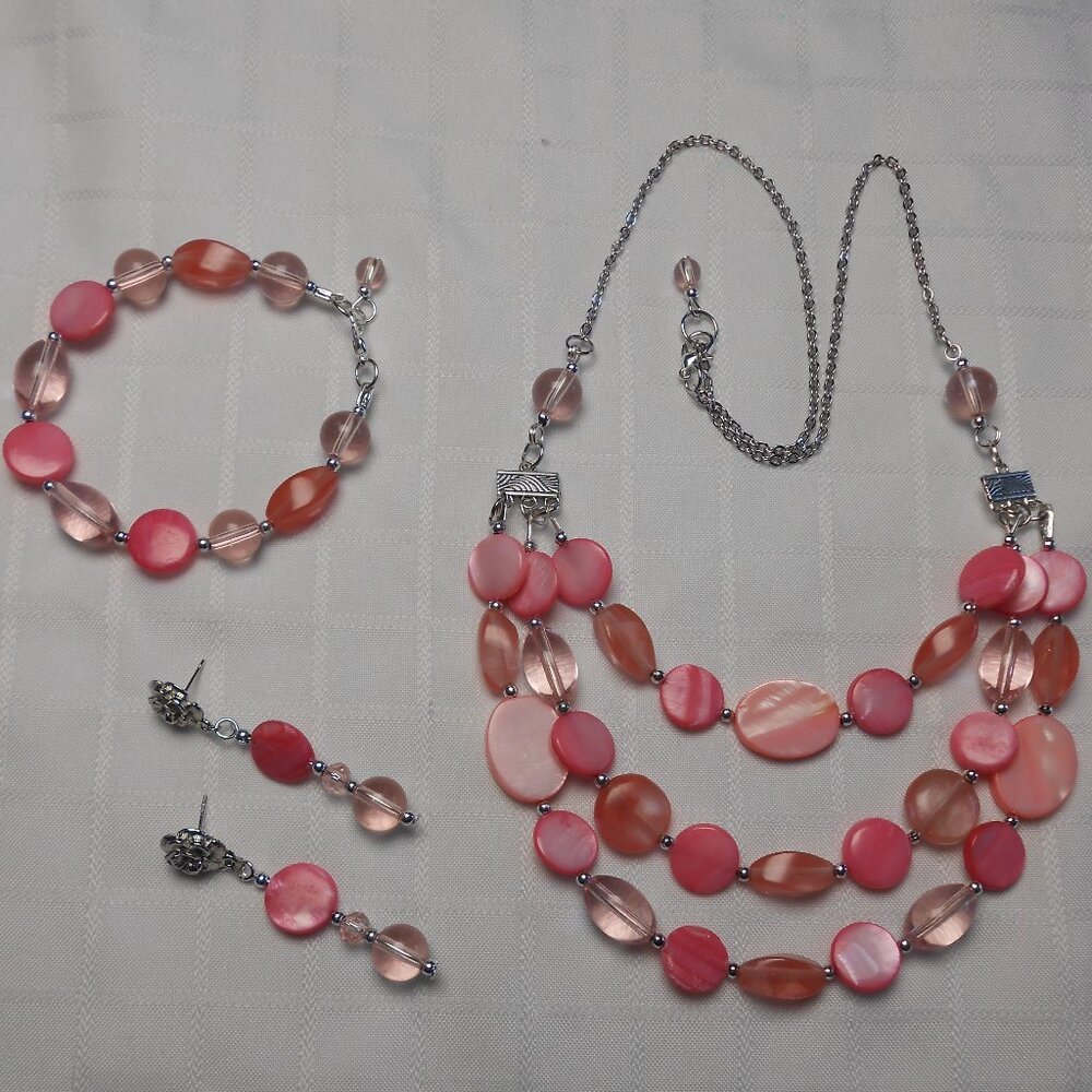 No740 Handmade necklace, bracelet and earrings with polished stones - Picture 2 of 6